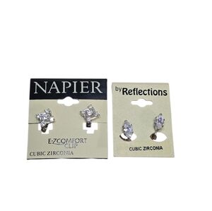 Napier Silver-Tone Cubic Zirconia Clip Earrings - Clear